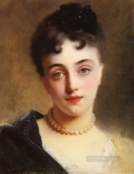  Gustav Obras - Una dama elegante con perlas retrato de dama Gustave Jean Jacquet